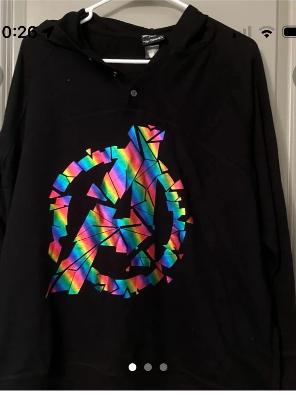 torrid Black avengers Hoodie with Rainbow Shattered Graphic